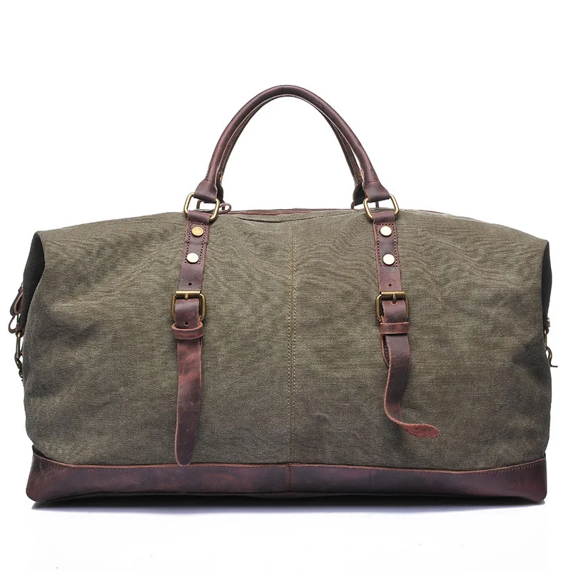 Retro men's bag Crazy Horse leather top layer cowhide luggage bags canvas travel handbag wear-resistant shoulder messenger bag