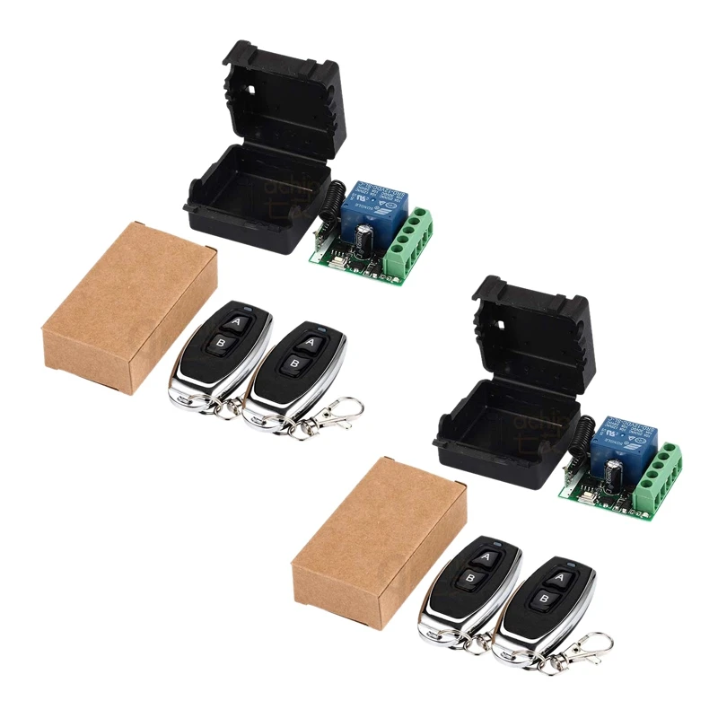 

433Mhz DC12V Universal Single Relay Wireless Remote Control Switch For Garage Window(4 Remote Control 2Receiver )