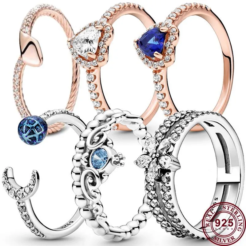 

New Hot 925 Silver Exquisite Crown Earth Luxury Heart Women's Ring Wedding Gift High Quality Fashion Diy Charm Jewelry