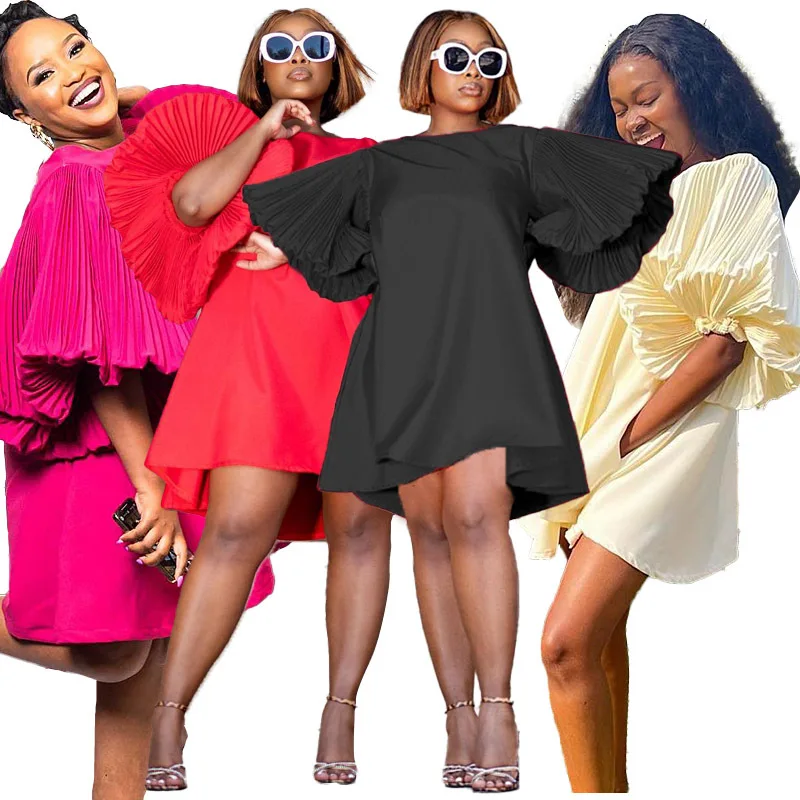 

Женское прямое платье-комбинация с рукавом-фонариком, круглым вырезом