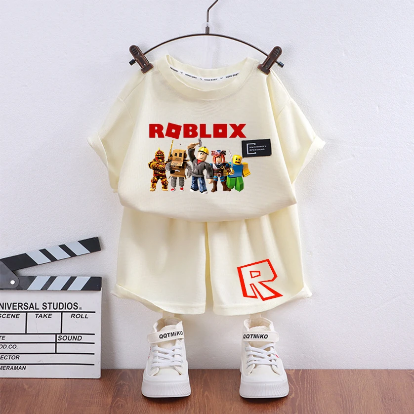 Летняя футболка Roblox для мальчиков и девочек комплект детской одежды из 2