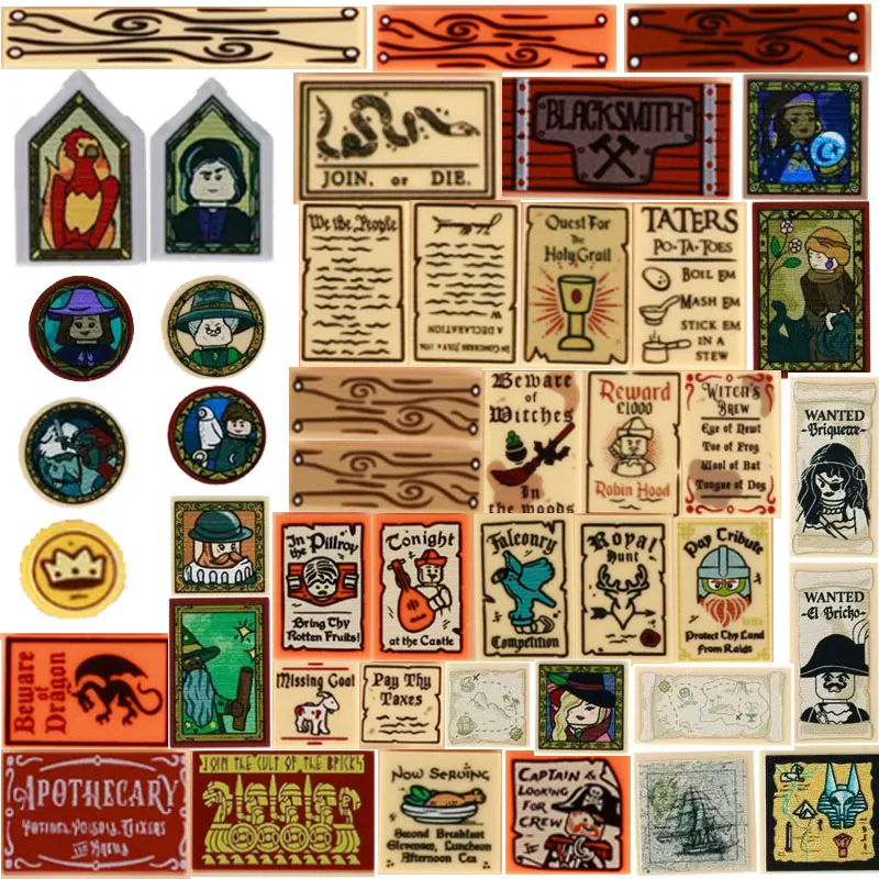 MOC средневековый дорожный знак рекламный щит деревянные печатные кирпичи