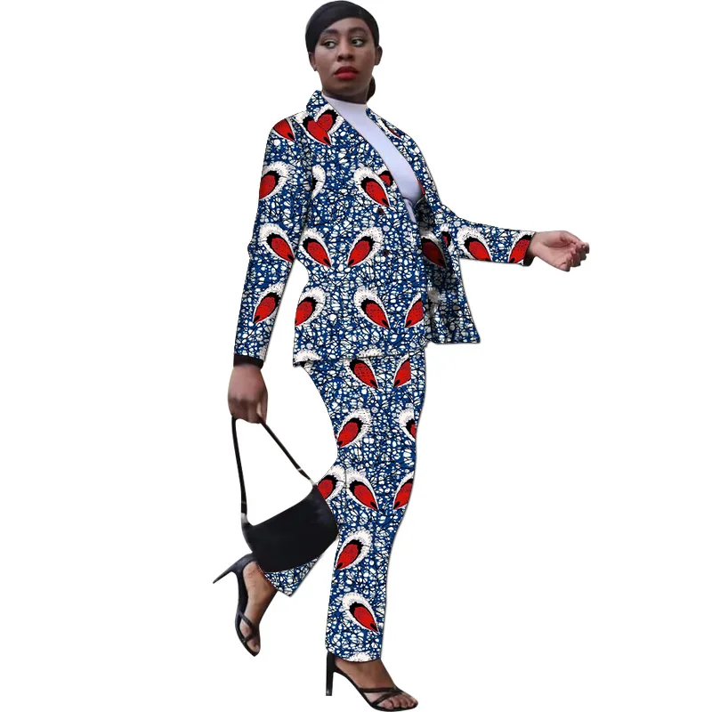 European/American Fashion African Print Women's Suit Casual Blazers With Straight Pants Female Ankara Party Outfits
