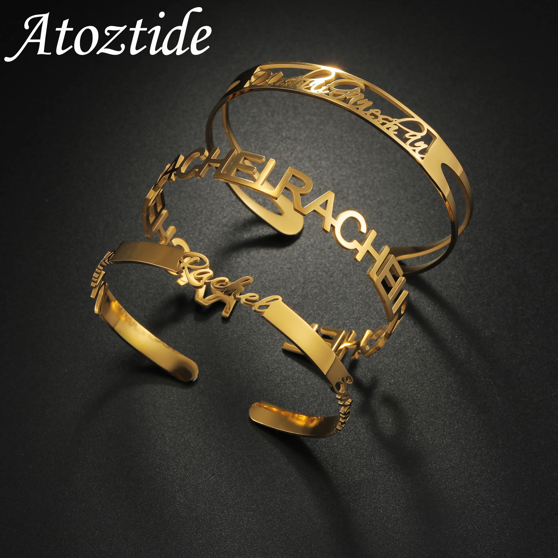 Персонализированный именной браслет Atoztide для женщин и мужчин браслеты-манжеты