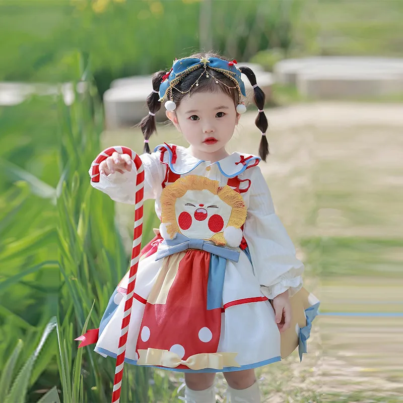 

Spanish Baby Infant Lolita Princess Ball Gown Bow Print Cartoon Design Children Birthday Baptism Party Eid Girls Dress A2257