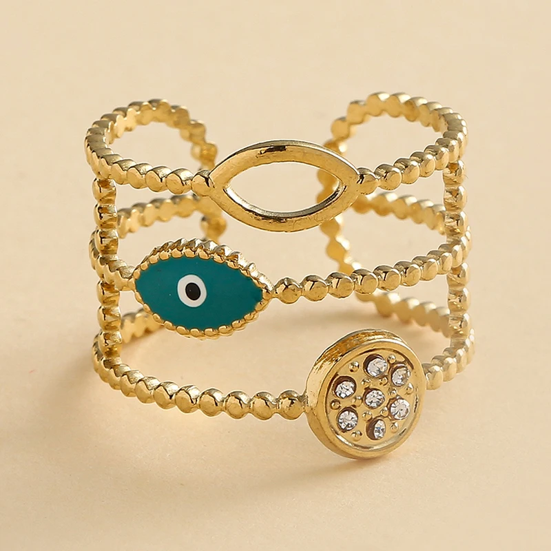 

Bohemia Zircon Evil Eyes Finger Rings Gold Plated Stainless Steel Wide Open Rings for Women Fashion Hollow Rings Jewelry Gifts