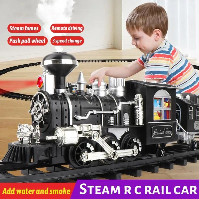 

Children's Diecast Remote Control Electric Train Railway Set Simulation Classical Steam Train Model High Speed Rail Track Toys