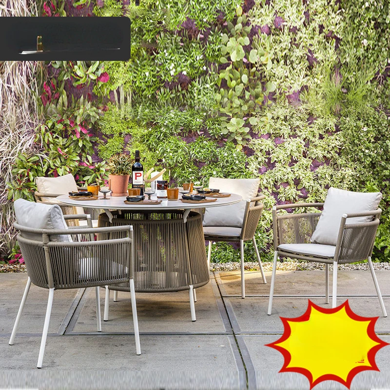 

Nordic Outdoor Furniture Seaside Beach Courtyard Villa Garden Rattan Sofa Outdoor Leisure Rattan Chair round Table Combination