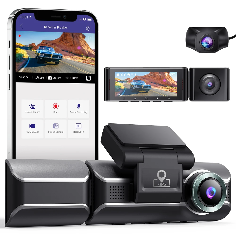 

2023 HD 3 Lens Adas Wifi Gps Front Inside Rear Camera 4K 1080P Dash Cam Car Black Box Rear 3840*2160P DVR Video Camera car dash