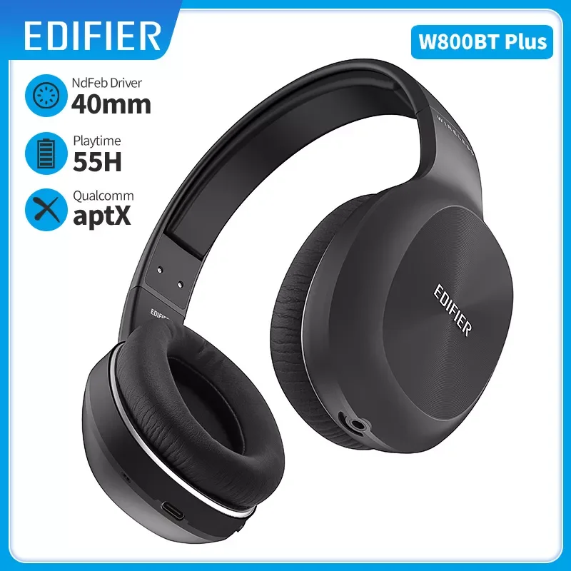 

EDIFIER W800BT PLUS Bluetooth Headset Wireless Headphones Bluetooth 5.1 Up to 55 hours Playback Support aptX Noise Cancelling