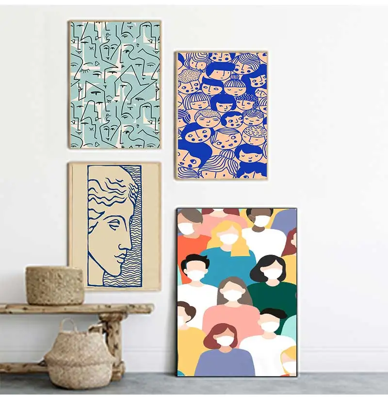 Абстрактная линия Рисование лица красочные картины на холсте настенные