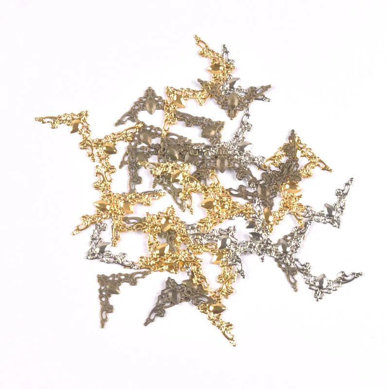 30pcs 3 color Filigree Wraps triangle Connectors Metal Crafts Photo Albums for Corners Protectors 43x43mm YKL0899 - купить по