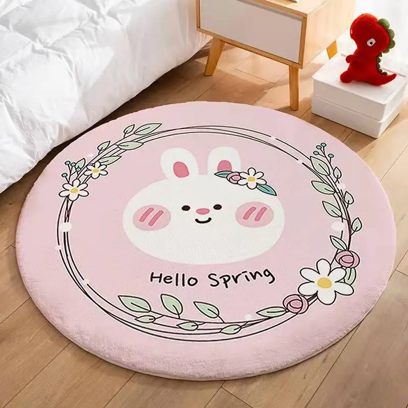 

Round Garland Bunny Bear Floor Mats Cute Foot Pad Rugs Home Entrance Carpet Bedroom Toilet Bathroom Door Absorbent Non-Slip