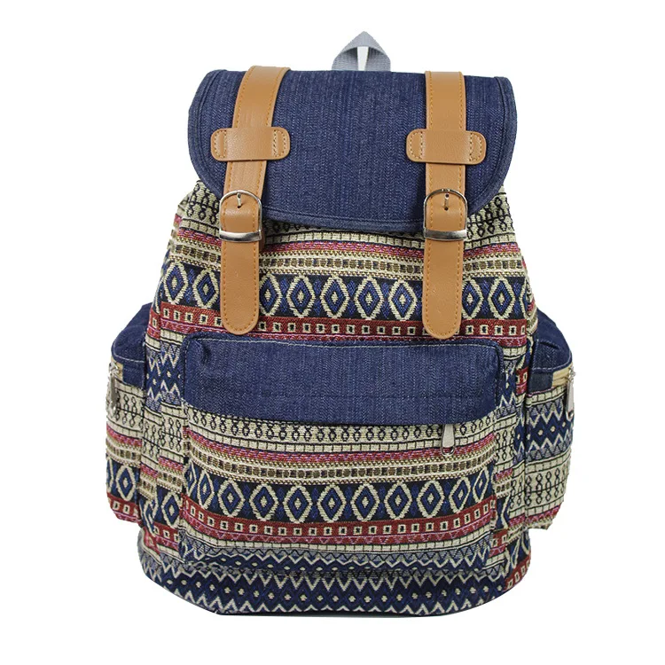 

2022 Fashion Vinatge Buckle Backpacks Women Large Capacity Flower Chinese Ethnic Style Nylon Rucksack Shoulders Backpacks Female