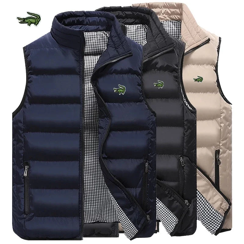 

High Quality Embroidery Vest Jacket Men's Fall and Winter Casual Comfortable Sleeveless Solid Color Thickened Cotton Jacket