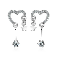 925 solid sterling silver women fashion heart star charm stud earrings