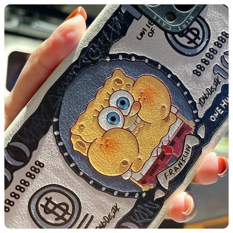 

Bandai SpongeBob Patrick Star Phone Case for iPhone11 12 13 Pro Max X XS MAX XR Mini 3d Cartoon Banknote Pattern Back Cover
