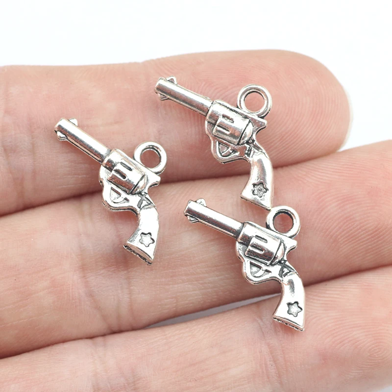 

High quality 20 PCS/Lot 21.9mm*10.8mm alloy antique silver plated diy pistol gun charms