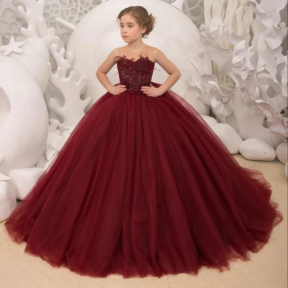 

Ball Gown Kids Dark Burgundy Pageant Dress Special Ocassion Dresses Birthday Party Girls Aged 6-14 Years