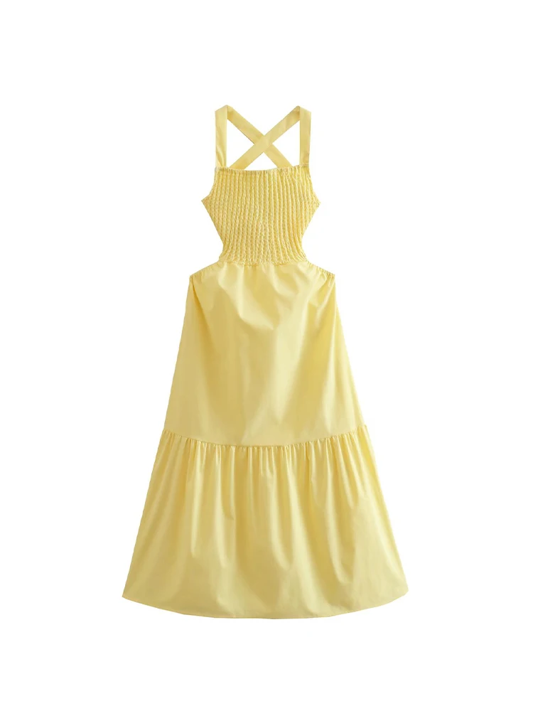 

PB&ZA Women 2022 New Chic Fashion Holiday Style Back Cross Straps Dress Vintage Sleeveless Tie-up Female Dresses Robe Mujer