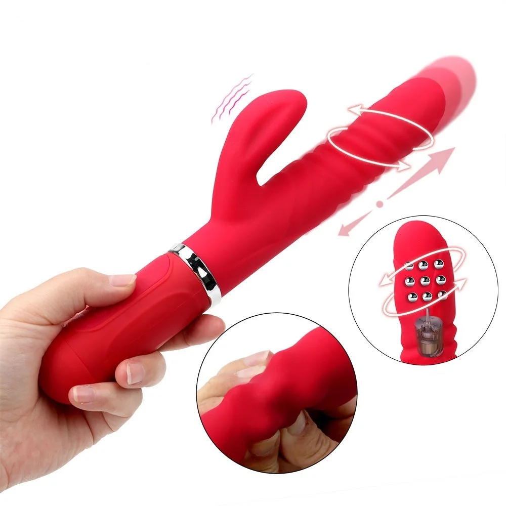 

Telescopic Rabbit Vibrator 360 Degrees Rotation Vibrating Dildo G-spot Massage Sex Toys for Woman Transfer Beads AV Wand