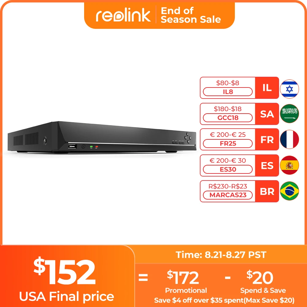 Reolink 36CH 12MP Security Camera System 2-Way Audio 4K NVR for 5MP/8MP IP Camera 24/7 Video Recording Surveillance System RLN36