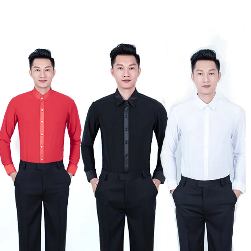 

New men white dance shirt Competition Performance Ballroom Modern Salsa Tango Samba latin top men shirts boys dancewear