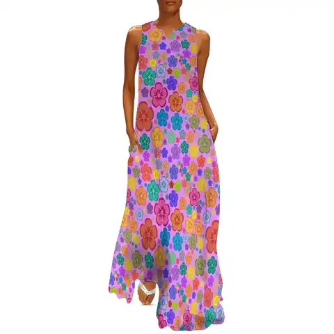 Платье-макси с цветочным принтом и V-образным вырезом, 3XL, 4XL, 5XL