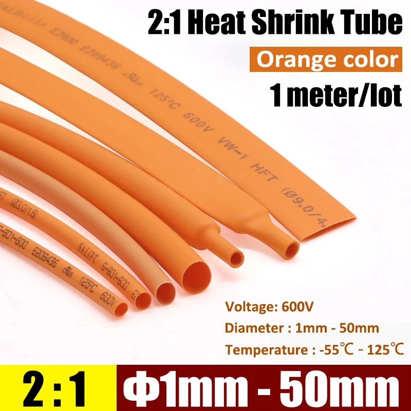 

1 Meter Diameter 1mm-50mm Orange Heat Shrink Tube 2:1 Polyolefin Thermal Cable Sleeve Insulated Cable Wire Heatshrink Tube