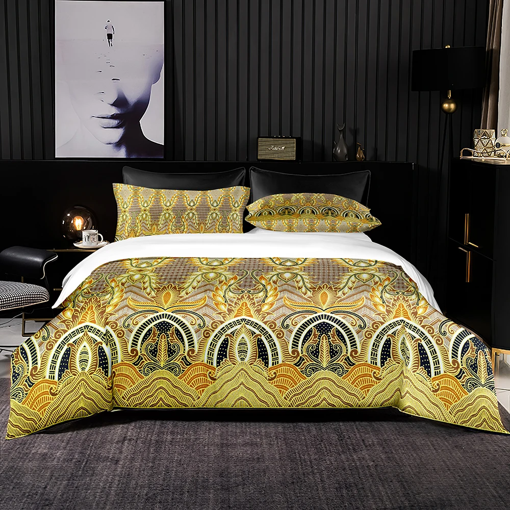 Роскошный комплект постельного белья с принтом призмы 2/3 шт. золотистый Черный