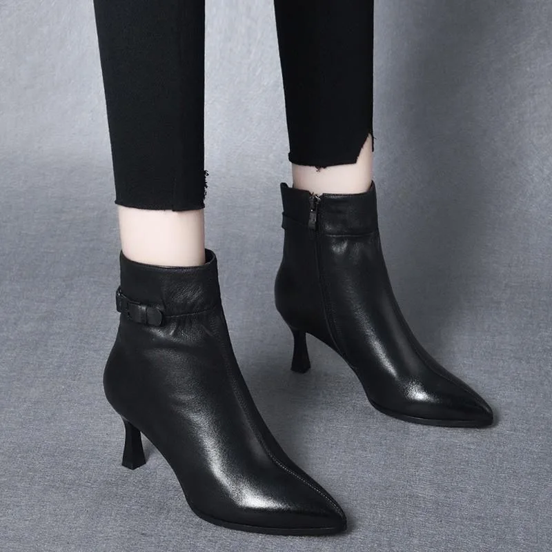 

Женские ботинки осенние ботинки-Женская обувь на молнии Зимняя обувь 2022 на высоком каблуке женские остроносые кожаные ботильоны Basi