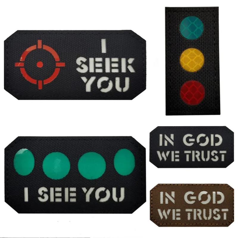 

IR Tactical Patches I SEE YOU Luminous Reflective Funny Traffic Light Morale Badge Military Outdoor Backpack Hook & Loop Armband