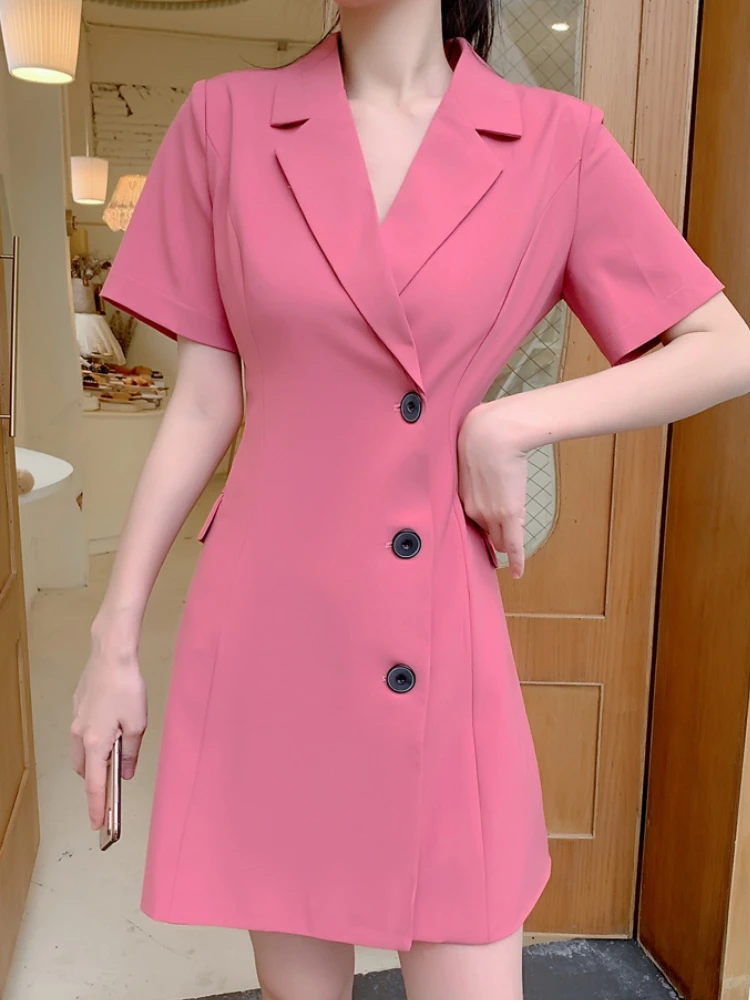 

New Women Summer Elegant Mini Blazer Dress Short Sleeve Casual Slim Business Vestidos Female Fashion Korean Workwear Clothes