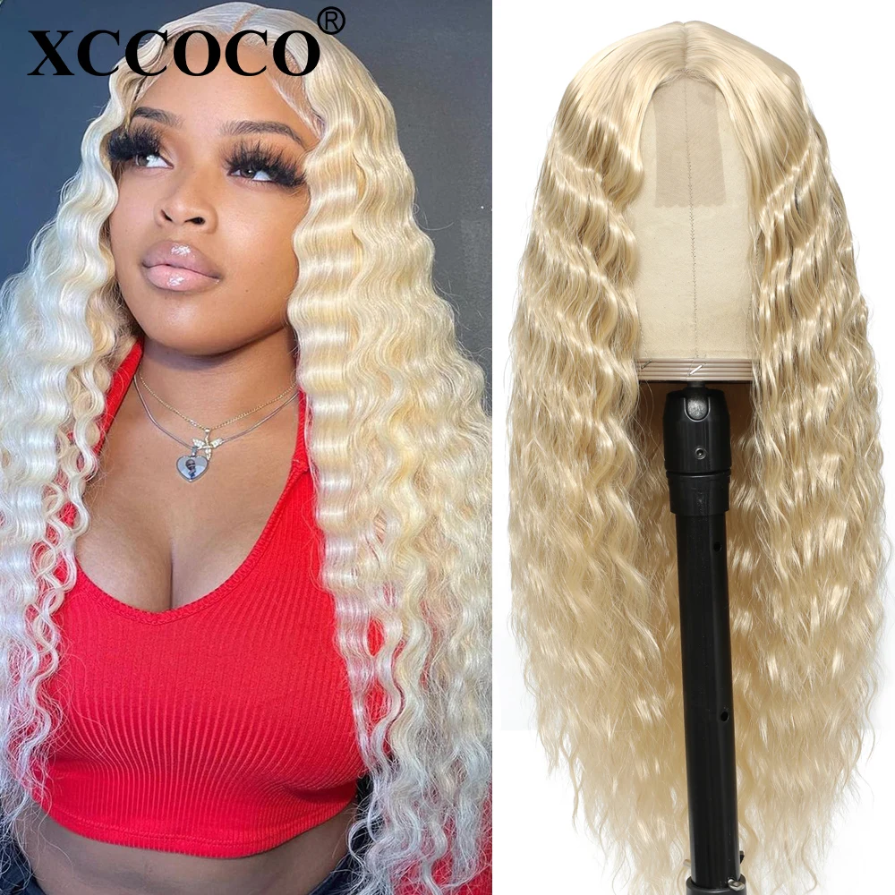 Synthetic Blonde Deep Wave Synthetic Lace Wigs 28Inch Long Natural Curly Wave 613 Color Wigs For Black Women Cosplay Wigs 150%