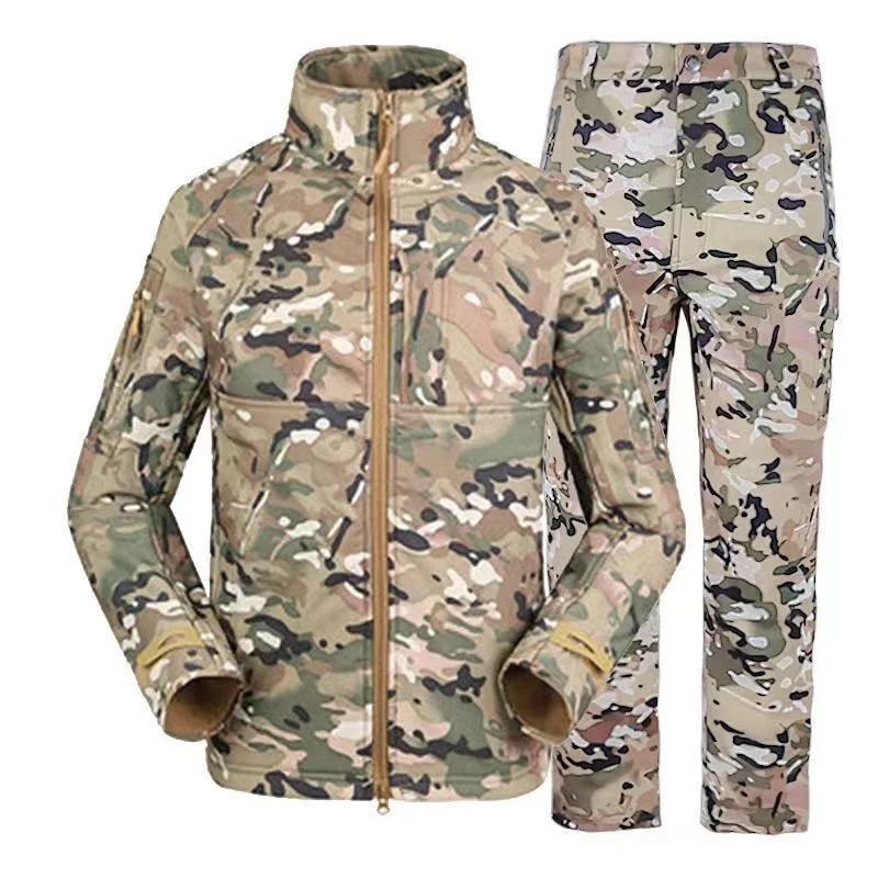 

Комплект тактической походной куртки с мягкой оболочкой для улицы, Мужская армейская камуфляжная Военная флисовая куртка, водонепроницаемый костюм для кемпинга и охоты