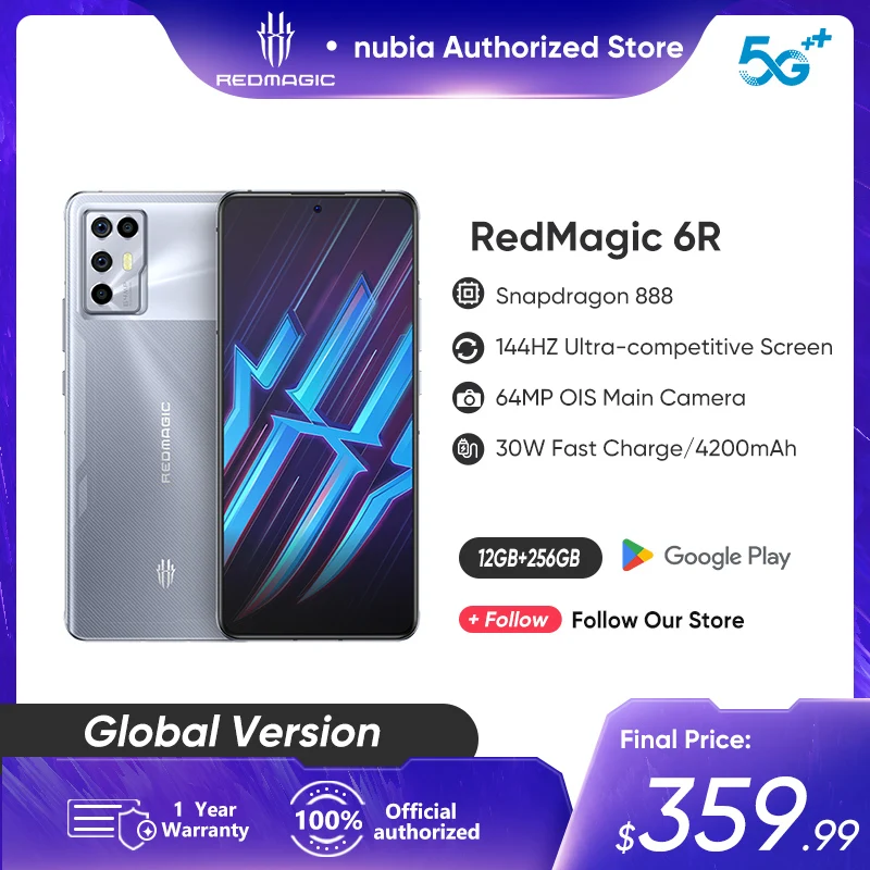 

Global Version Nubia RedMagic 6R Gaming Smartphone ZTE Red Magic 6R 6.67'' Snapdragon 888 Octa Core 64MP Quad Camera NFC