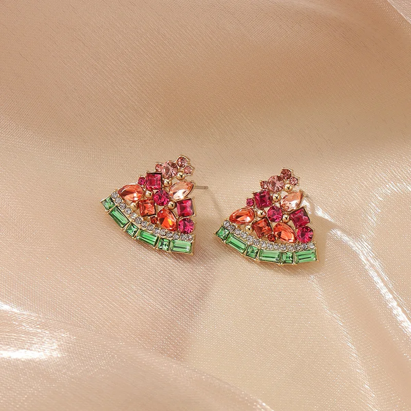 Женские серьги-гвоздики в виде дыни инкрустированные стеклянными бусинами 1 8*2 2