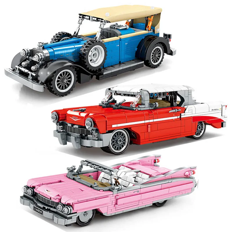 

High-Tech Series Retro Vintage Racing Car Model Building Blocks City Classic Pull Back Sport Vehicle Bricks Toys Kids Adult Gift