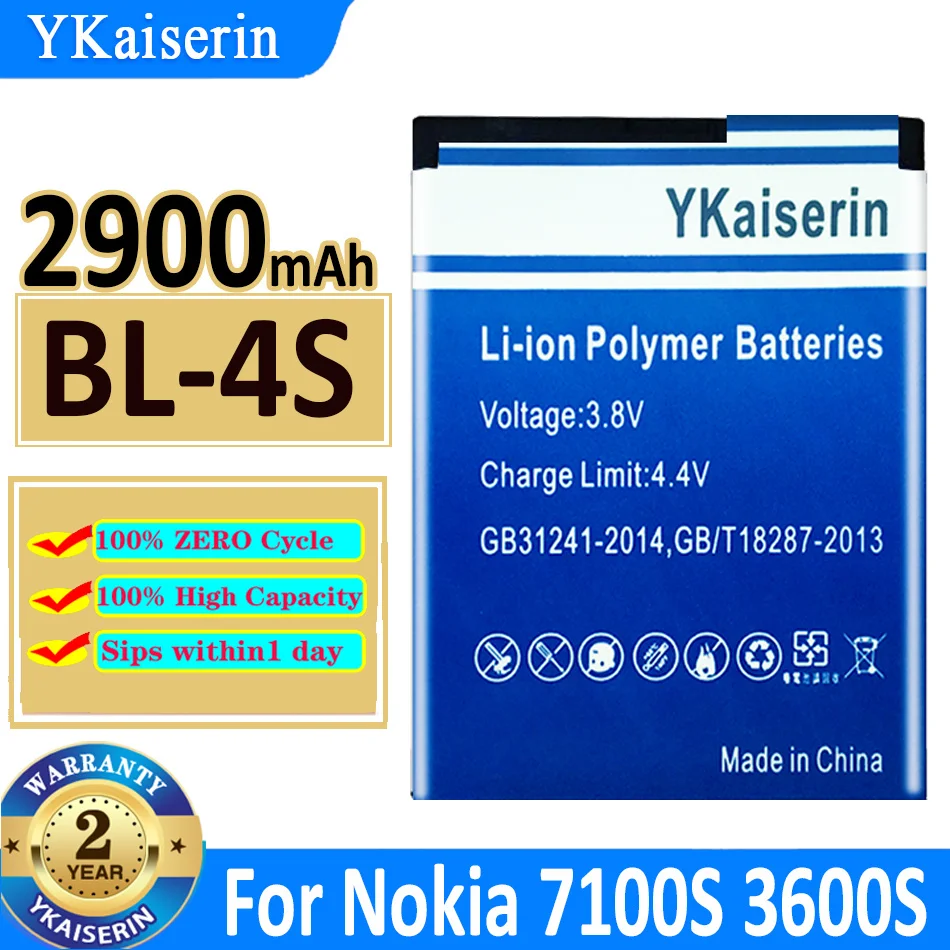 

2900mAh YKaiserin Battery BL4S BL-4S BL4S For Nokia 2680s 3600s 3602S 3711 6202c 6208c 7020 7100s X3-02 2680S Bateria