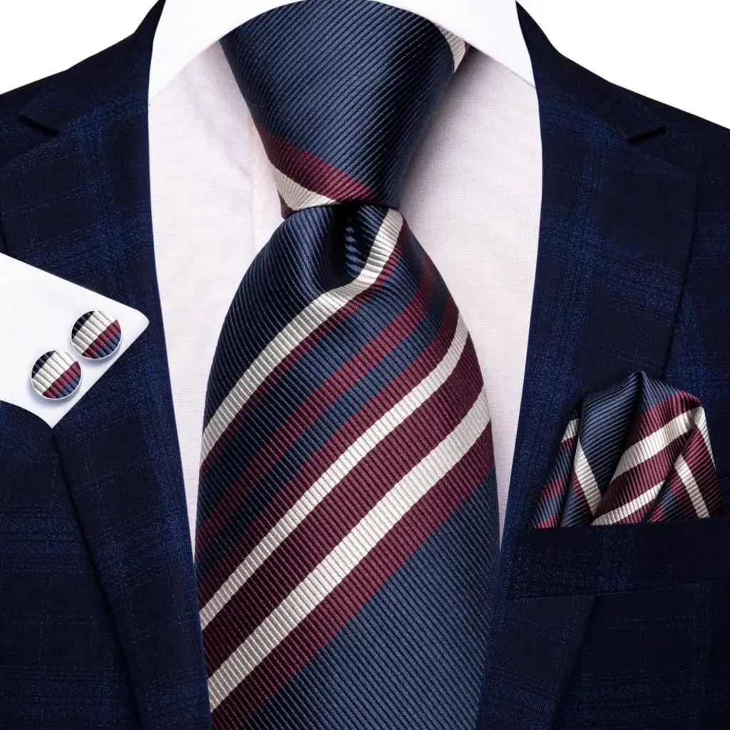 

2023 New Tie for Men Navy Blue White Striped Fashion Brand Wedding Party Necktie Handky Cufflinks Gift Wholesale Hi-Tie Designer