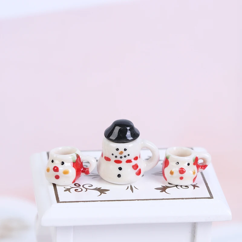 

1Set 1:12 Dolls House Miniature Cups Pot Set Direction Furniture Toys Christmas Ceramics Coffee Tea Cups Dollhouse Accessory