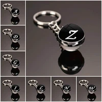 exquisite initials personalized letter name keychain fashion double sided glass ball pendant keychain men women gift jewelry