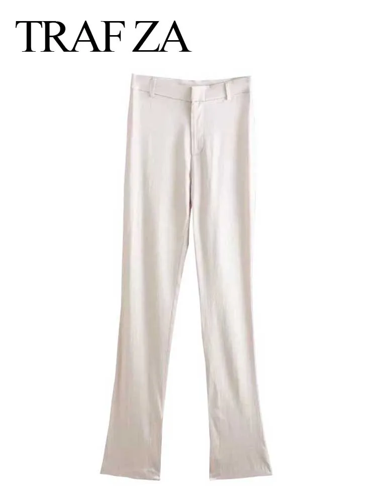 

TRAF ZA Summer New Premium Satin Skin-Friendly Lady Trousers Fashion Solid Color Versatile Elegant Temperament Women's Pants