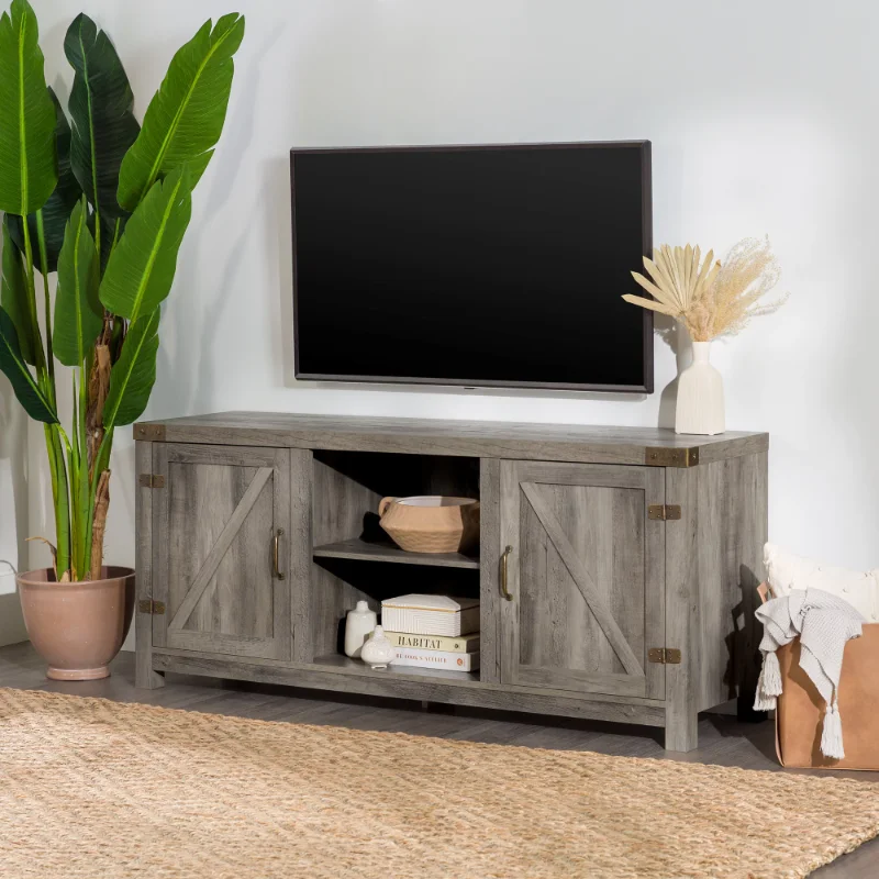 

Modern Farmhouse Barn Door TV Stand for TVs up to 65", Grey Wash