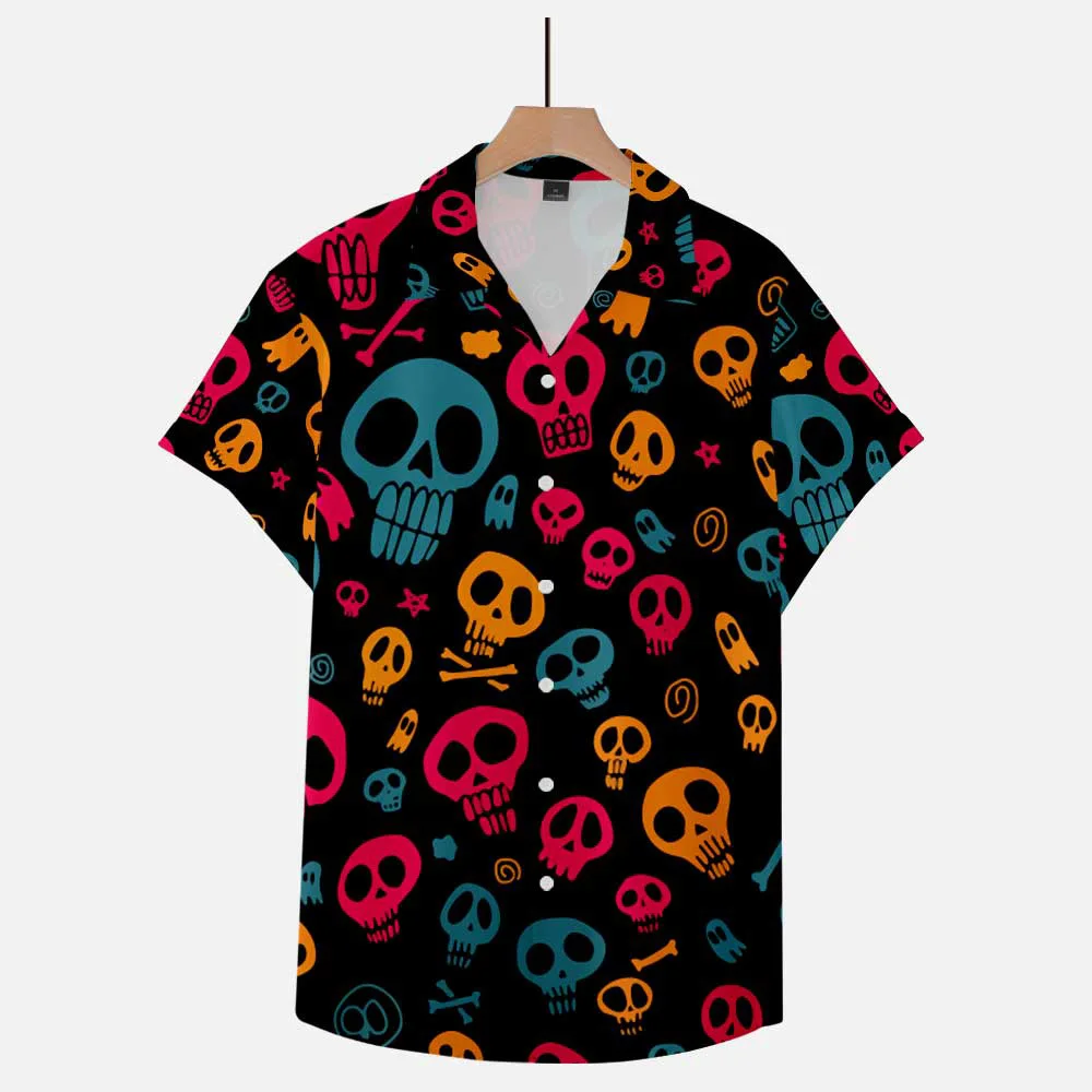 

2022 Summer Short Sleeve Shirt Halloween Skull Summer Printed Shirt Casual Men's Top