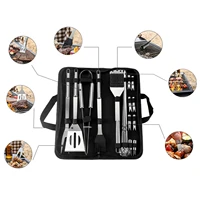 20pcs bbq grill thick stainless steel tools set with spatula fork tong complete barbecue grill accessories kit for camping