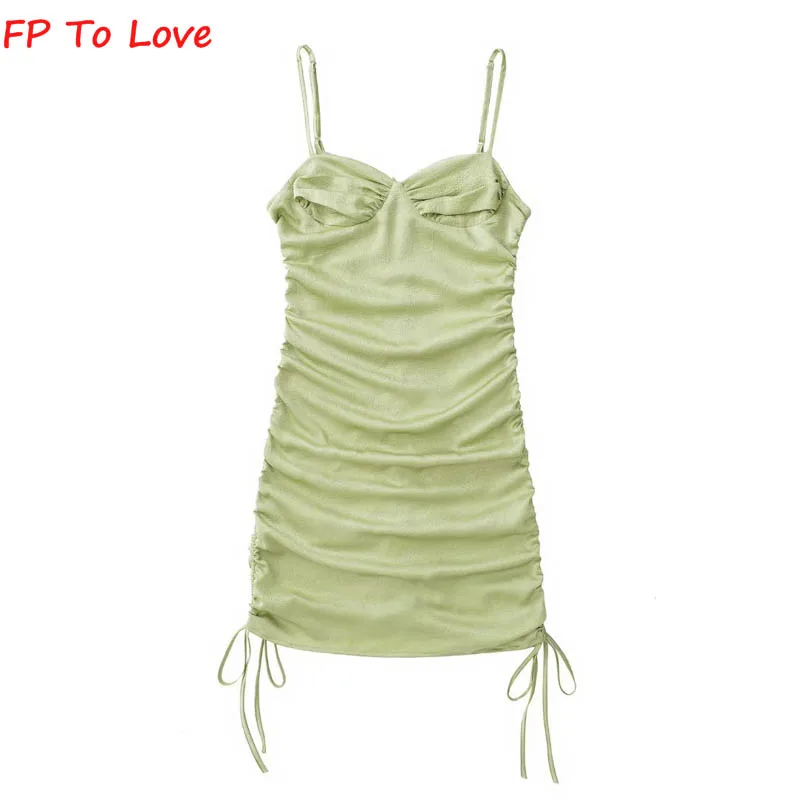 

Летнее Плиссированное облегающее мини-платье FP TO LOVE 2022, пикантное атласное платье на бретельках с открытой спиной и высокой талией, вечерне...