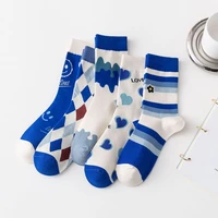 new cotton stockings womens middle tube socks flow blue socks for men and women japanese fashion