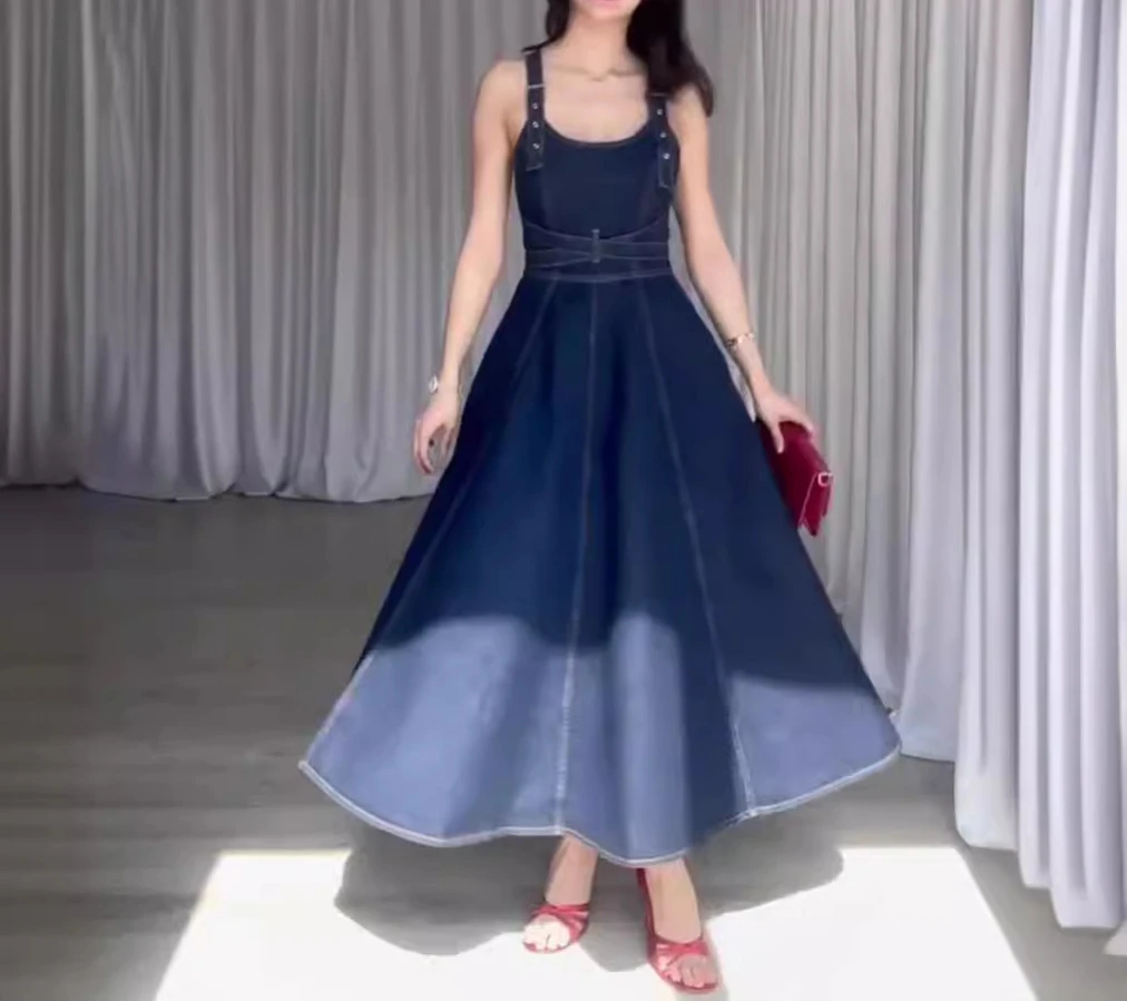 Длинные летние платья 2024 съемные лямки с открытой спиной дизайн для юбки поясом