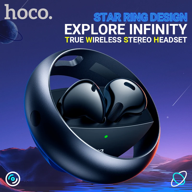 

hoco TWS headset with microphone BT 5.3 charging case box stereo sound true wireless earphones earbuds mic touch control